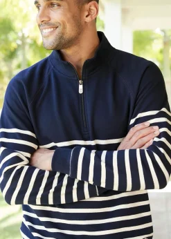 Cotton Traders Dark Blue Stripe Half Zip Sweatshirt