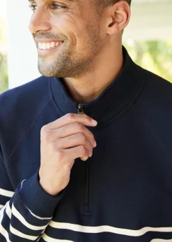 Cotton Traders Dark Blue Stripe Half Zip Sweatshirt