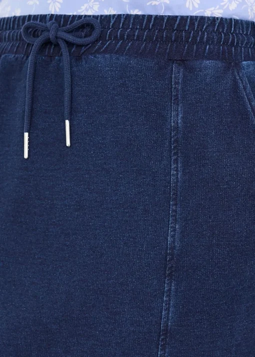 Cotton Traders Dark Blue Jersey Denim Pull-On Knee-Length Skirt