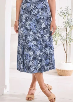 Cotton Traders Dark Blue Burnout Jersey Pull-On Maxi Skirt