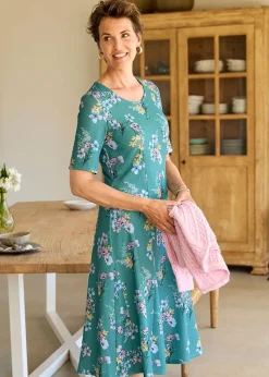 Cotton Traders Dark Green Textured Jersey Midi Dress