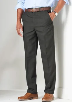 Cotton Traders Dark Green Flat Front Supreme Easy-Care Trousers