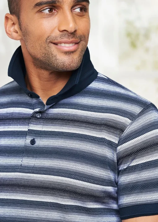 Cotton Traders Dark Sky Jacquard Stripe Polo Shirt