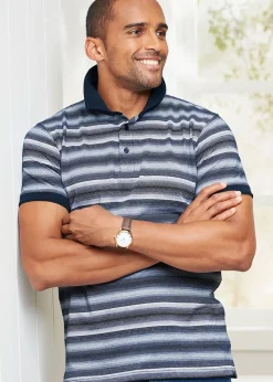 Cotton Traders Dark Sky Jacquard Stripe Polo Shirt