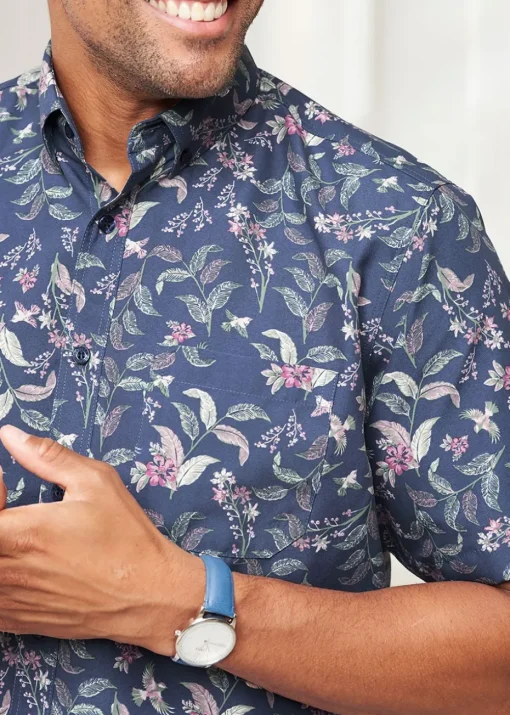 Cotton Traders Dark Sky Short Sleeve Easy-Iron Print Shirt