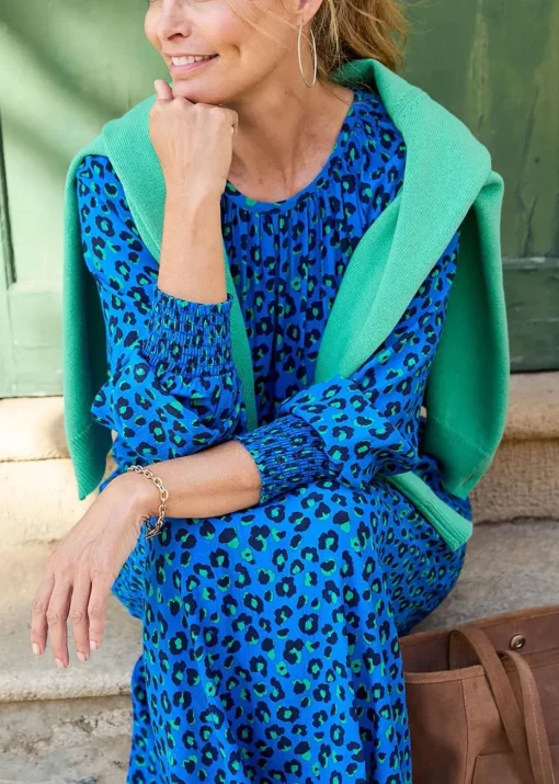 Cotton Traders Deep Cobalt Printed Midi Dress