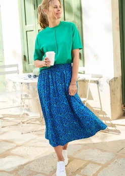 Cotton Traders Deep Cobalt Printed Pull-On Midi Skirt