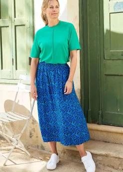 Cotton Traders Deep Cobalt Printed Pull-On Midi Skirt