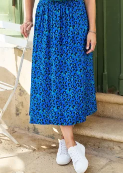 Cotton Traders Deep Cobalt Printed Pull-On Midi Skirt