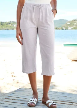 Cotton Traders Dove Grey Linen-Blend Relaxed Fit Crop Trousers