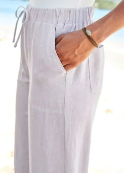 Cotton Traders Dove Grey Linen-Blend Relaxed Fit Crop Trousers