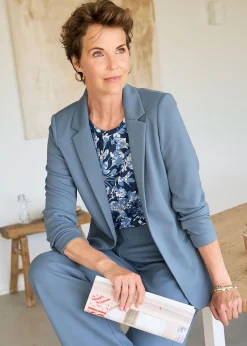 Cotton Traders Dusky Blue Textured Jersey Unlined Blazer