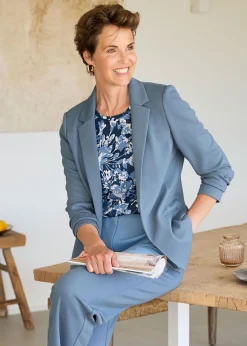 Cotton Traders Dusky Blue Textured Jersey Unlined Blazer