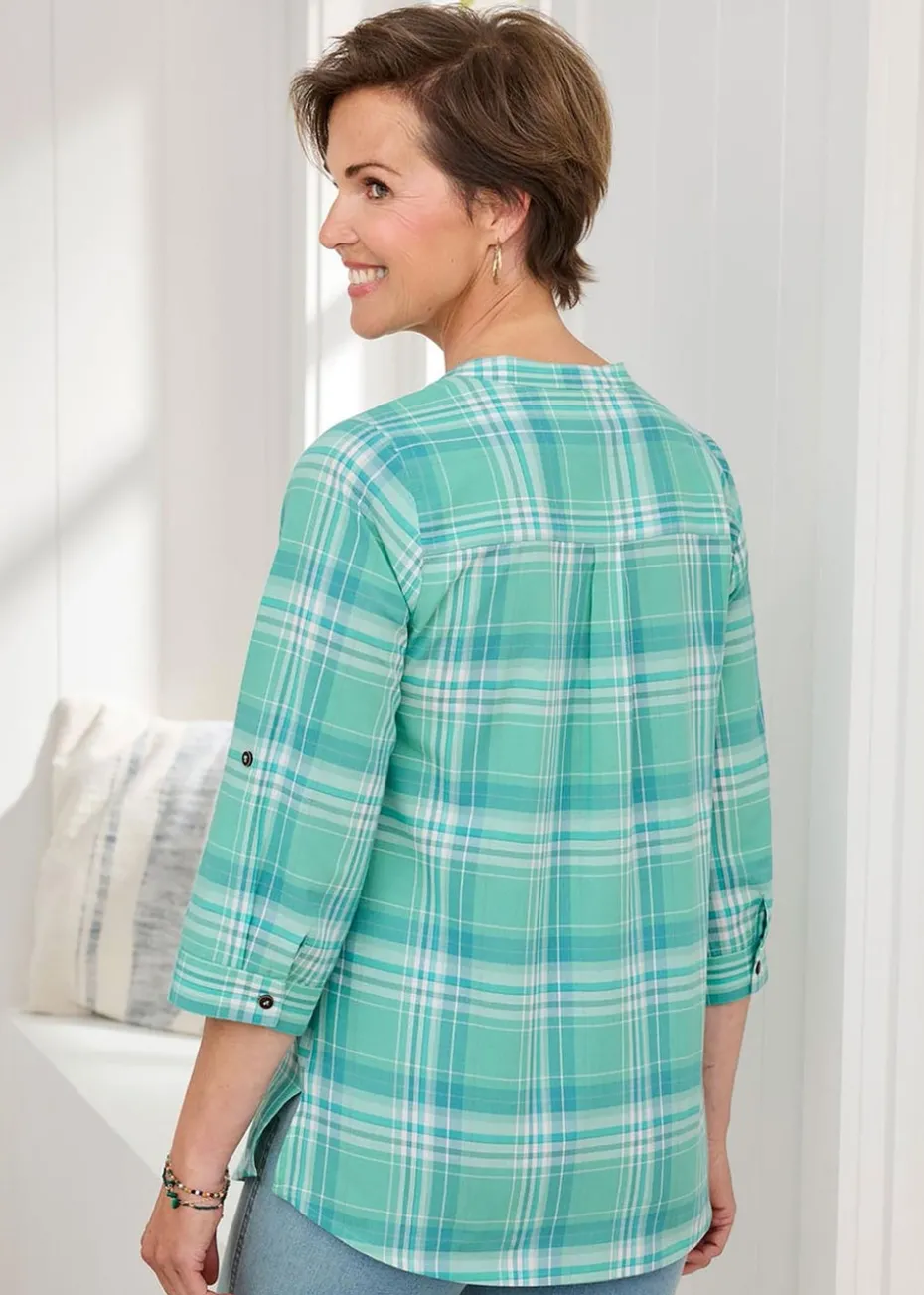 Cotton Traders Dusty Jade Cotton Check Blouse