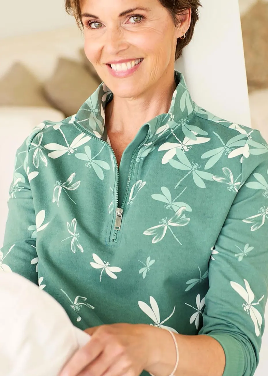 Cotton Traders Dusty Jade Print Zip-Neck Sweatshirt