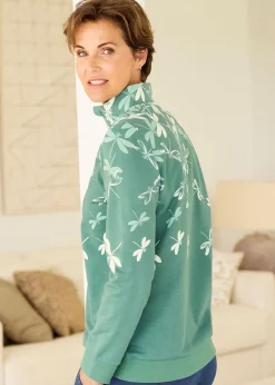 Cotton Traders Dusty Jade Print Zip-Neck Sweatshirt