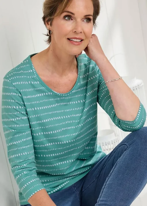 Cotton Traders Dusty Jade Print T-Shirt