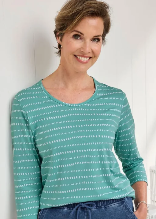 Cotton Traders Dusty Jade Print T-Shirt