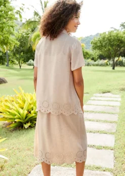 Cotton Traders Ecru Short Sleeve Cut Work Blouse