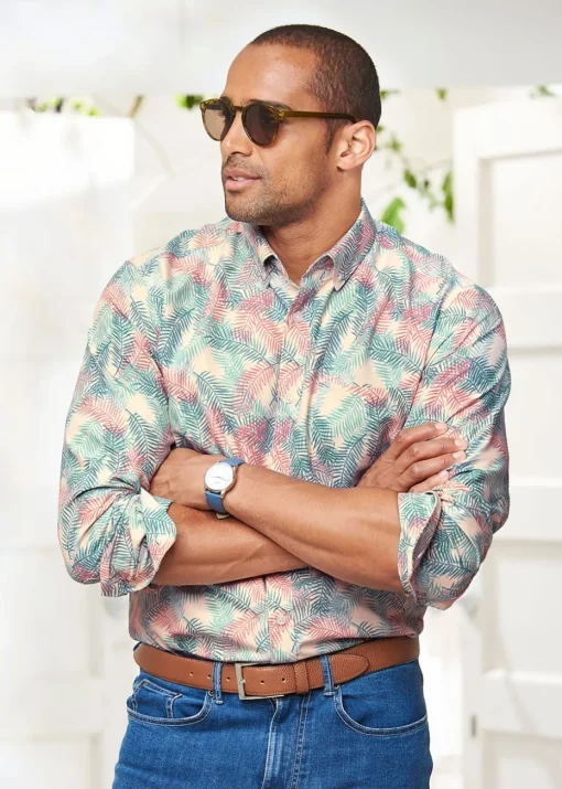 Cotton Traders Fawn Long Sleeve Easy-Iron Print Shirt