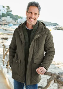 Cotton Traders Forest Green Showerproof Quilted Mock Coat