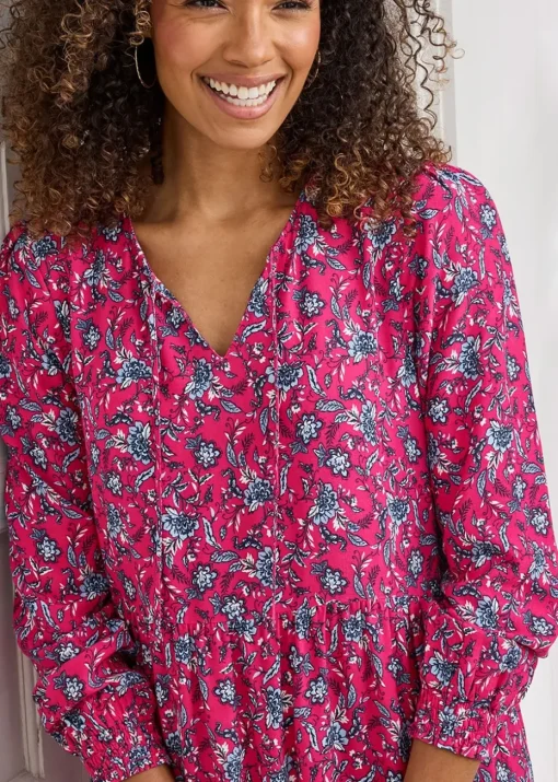 Cotton Traders Fuchsia Print Knee Length Dress