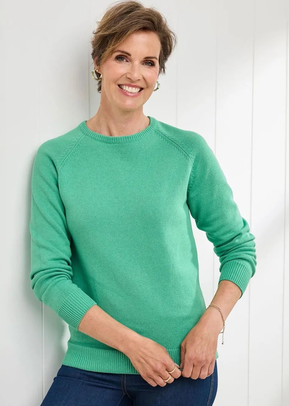 Cotton Traders Green Cotton Crew Neck Jumper