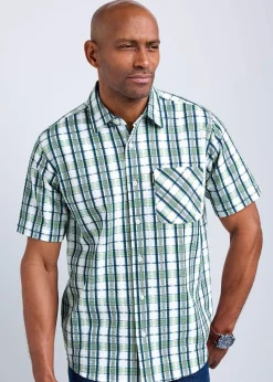 Cotton Traders Green Guinness Short Sleeve Seersucker Check Shirt