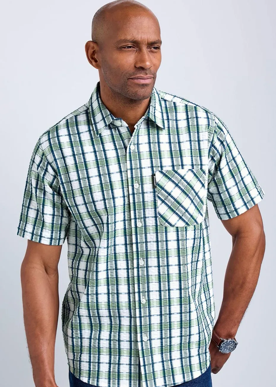 Cotton Traders Green Guinness Short Sleeve Seersucker Check Shirt