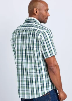 Cotton Traders Green Guinness Short Sleeve Seersucker Check Shirt