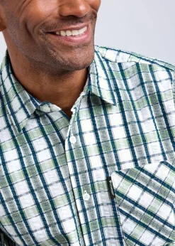 Cotton Traders Green Guinness Short Sleeve Seersucker Check Shirt