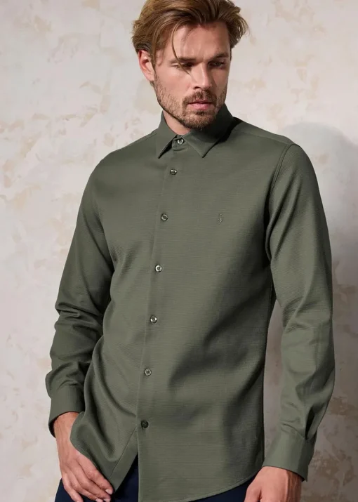 Cotton Traders Green Long Sleeve Premium Waffle Shirt