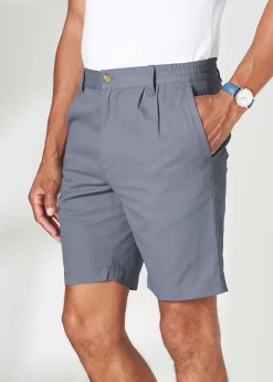 Cotton Traders Grey Blue Pleat Front Comfort Shorts