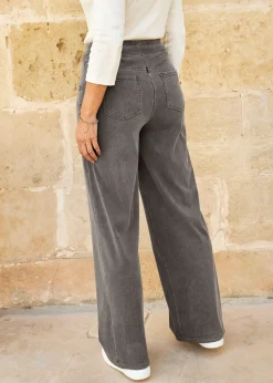 Cotton Traders Grey Stretch Jersey Denim Wide-Leg Pull-On Trousers