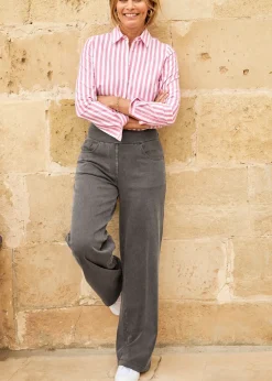 Cotton Traders Grey Stretch Jersey Denim Wide-Leg Pull-On Trousers