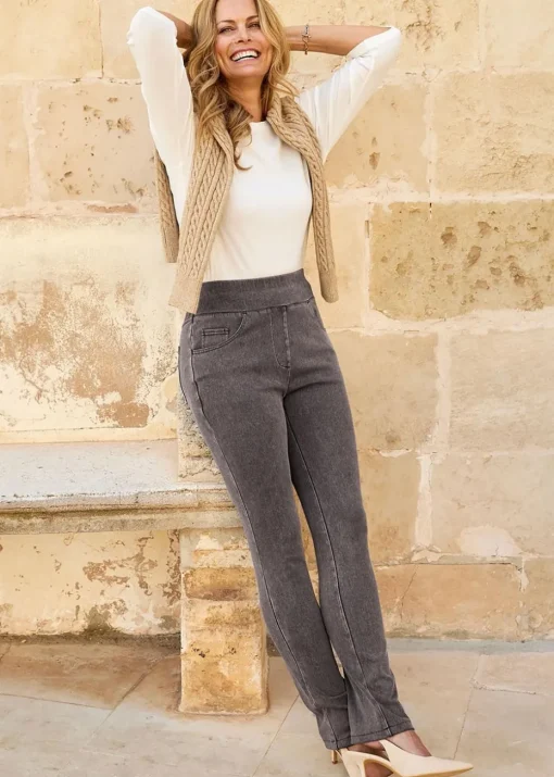 Cotton Traders Grey Stretch Jersey Denim Slim-Fit Pull-On Jeggings