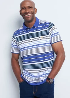 Cotton Traders Indigo Guinness Short Sleeve Birdseye Stripe Polo Shirt