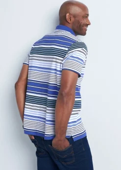 Cotton Traders Indigo Guinness Short Sleeve Birdseye Stripe Polo Shirt