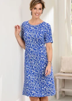 Cotton Traders Indigo Short Printed Jersey Dress