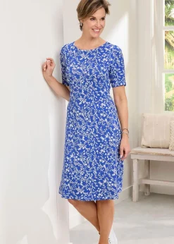 Cotton Traders Indigo Short Printed Jersey Dress