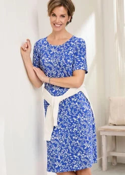 Cotton Traders Indigo Short Printed Jersey Dress