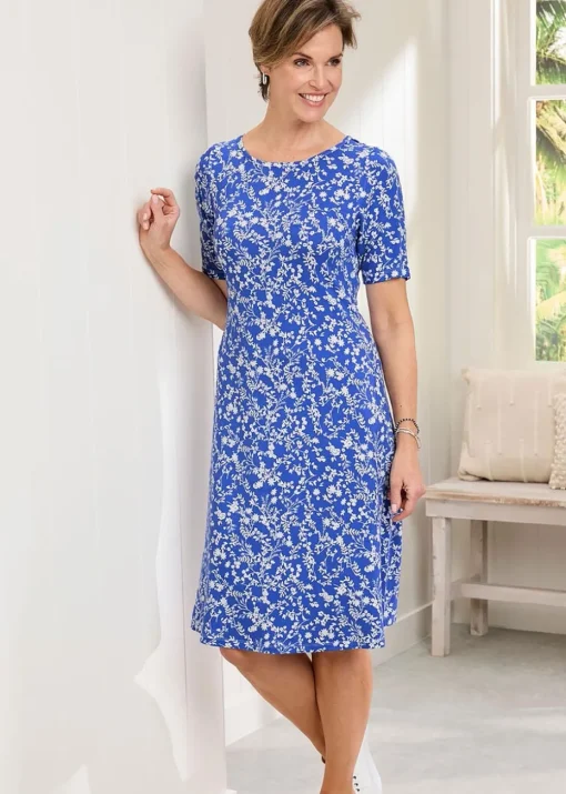 Cotton Traders Indigo Short Printed Jersey Dress