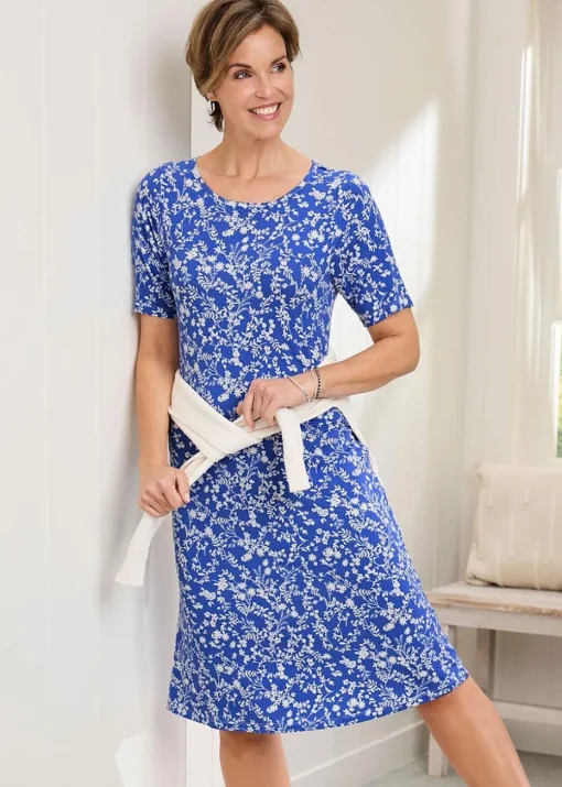 Cotton Traders Indigo Short Printed Jersey Dress