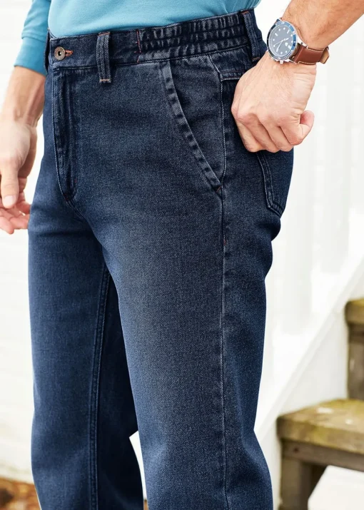 Cotton Traders Indigo Side Elasticated Straight-Fit Jeans