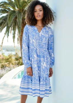 Cotton Traders Iris Print Knee Length Dress