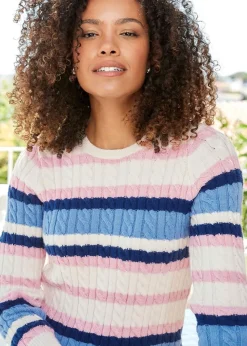 Cotton Traders Ivory Cutest Cable Stripe Jumper