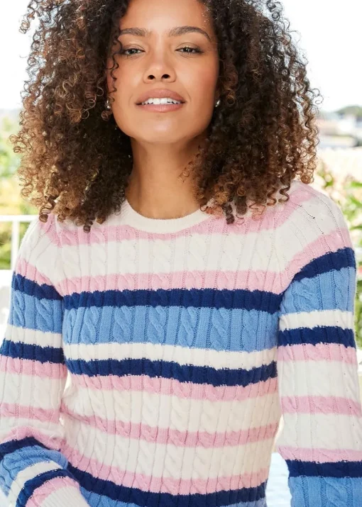 Cotton Traders Ivory Cutest Cable Stripe Jumper