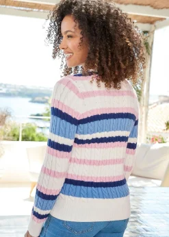 Cotton Traders Ivory Cutest Cable Stripe Jumper