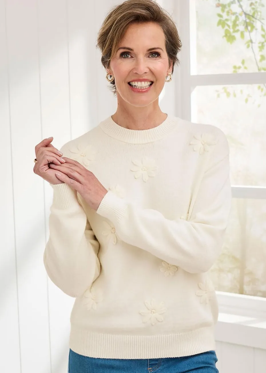 Cotton Traders Ivory Embroidered Jumper