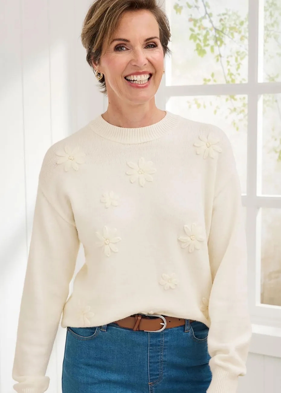 Cotton Traders Ivory Embroidered Jumper